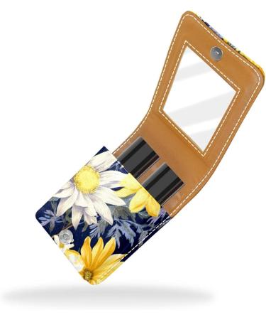 Travel Lipstick Organizer Case | Portable Makeup Bag with Mirror | Floral Watercolor Daisy & Sunflower Design - Buy Online on GoSupps.com