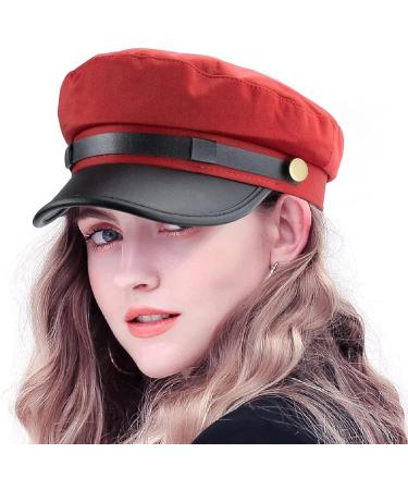 Women's Classic Yacht Captain Sailor Hat Beret Cap (S-M) in Red - Trendy Nautical Style - Buy Online on GoSupps.com