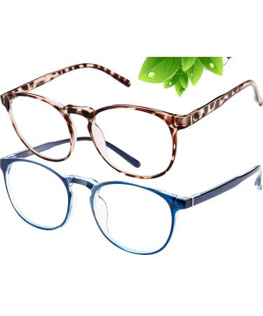 FEIYOLD Blue Light Blocking Glasses Women/Men,Retro Round Anti Eyestrain Computer Gaming Glasses(2Pack) Leopard+blue