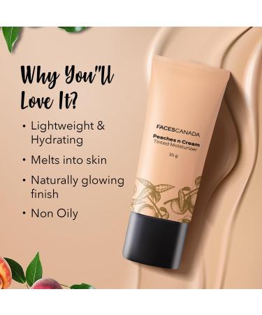 FA..CES/ CANADA Peaches N Cream Tinted Moisturizer - Light 01 35 g | Soft Peachy Natural Glow | Lightly Tinted BB Cream | Non Oily Lightweight Gel Formula | Blends Easily | Suitable For All Skin Types - Buy Online on GoSupps.com