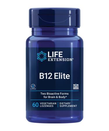 Life Extension B12 Elite - 1000mcg Vitamin B12 Supplement for Energy Metabolism  Brain and Nerve Health   Non-GMO  Vegetarian  Gluten-Free   Dissolvable and Chewable 60 Lozenges