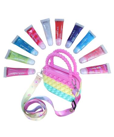 LOVMAYZ Kids Pop Purse & Lip Gloss Set for Teens Girls and Women - Small handbag & 10pk Make-up Lip Glosses - Kids Friendly Party Gift Ages 5+ handbag & 10pk lip glosses