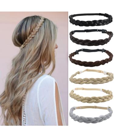Yamel Braid Headband Adjustable Braided Hairband Mix Blonde Headbands for Women Synthetic Hair Plait Hairband Braided Headband Elastic