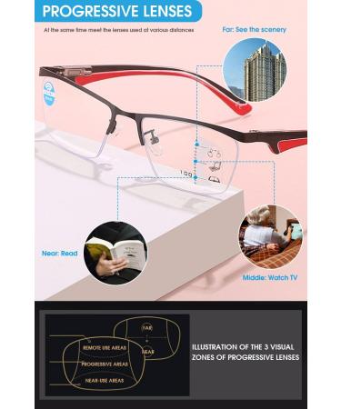 Vevesmundo Progressive Reading Glasses with Blue Light Filter for Men & Women - Multifocus Metal Rectangular Anti-Blue Light - Buy Online on GoSupps.com