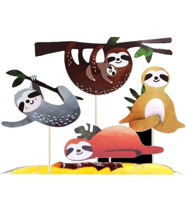 CATCYLUIS Sloth Cake Topper 4pcs Sloth Cupcake Toppers Creative Cute Decor Cake Insert Card for Birthday Party Festival