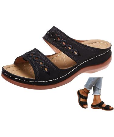 Perfectchose.com Shoes Perfectchose Sandles Perfectchose Arch Support Orthopedic Wedge Sandals 2023 Arch Support Orthopedic Wedge Sandals for Women Summer Vintage Anti-Slip Breathable Wide Width Open Toe Slippers (8 Black) 8 Black