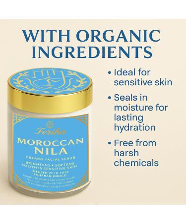Feriha Moroccan Nila Creamy Facial Scrub Brightens Softens & Soothes Sensitive Skin With Saharan Indigo Argan Oil & Barbary Fig Gentle Exfoliant for Radiant Glow - Buy Online on GoSupps.com