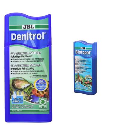 JBL Denitrol 2306200 aquarium starter bacterial starter for sweet and sea water aquariums new facilities water change 250 ml & water supply for fresh water aquariums 500 ml biotopol 23003 250 ml (1 Pack) bundle with water supply