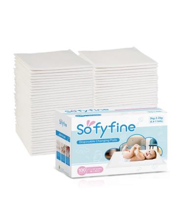 SOFYFINE (100 Count) Disposable Changing Pads for Baby, Waterproof Bed Pads, Underpads for Changing Table, Newborn Diaper Pad Liners, Toddler Pee Pad, 24 x 17 Inches, White 100 Count (Pack of 1)