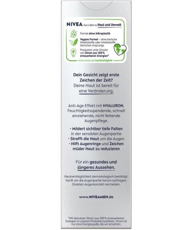 NIVEA MEN Anti-Aging Eye Cream with Hyaluronic Acid - Against Wrinkles and Dark Circles - Moisturizing Eye Care with Hyaluronic Acid (15 ml) - Buy Online on GoSupps.com