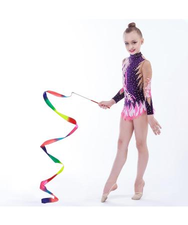 Abeillo 2pcs Rhythmic Dance Ribbons - 78.7 Inch Gymnastics Ribbon Set for Kids | Ideal for Artistic Dancing, Gymnastics, Circus Shows | Rainbow Colors - Buy Online on GoSupps.com