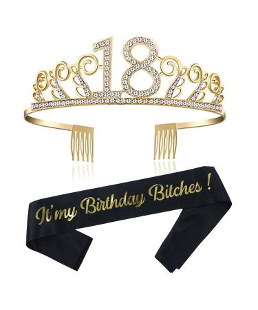 Oro birthday crown 18th birthday crystal tiara krone with it's my birthday sash of birthday crown princess crowns hair additives - silver for birthday celebrations or birthday cake