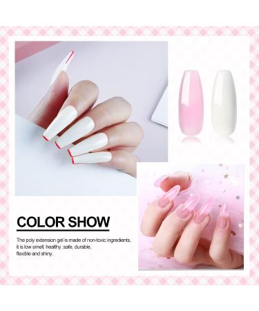 COSCELIA Poly Nail Gel Kit with UV Light - Nude White Builder Gel Set | 6W Nail Lamp, Slip Solution, Mold Tips, Brush | Manicure Extension Kit for Beginners - Buy Online on GoSupps.com