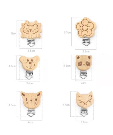 6 Wooden Pacifier Clips - Cute Animal Heart Design Baby Nipple Holder & Pain Relief Toy Accessories - International Shipping - Buy Online on GoSupps.com
