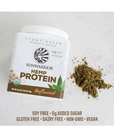 Hemp Protein Powder | Plant Based Protein Powder Organic Unsweetened Gluten Free Vegan Protein with BCAA's plus Fiber Healthy Fats Antioxidants and Minerals Free of Soy GMOs & Sugar Free by Sunwarrior - Buy Online on GoSupps.com