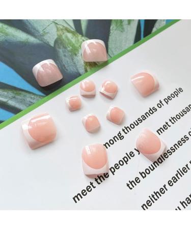 SINLOV Square Fake Toenails Nude Pink Glossy Print on False Toe Nails French Short Full Cover False Artificial Toenails Nails for Women and Girls  - Buy Online on GoSupps.com