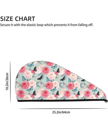 Hair Towel Wrap for Quick Drying | Button Towel Turban & Head Towel (Roses & Butterflies) - Perfect for All Hair Types - Buy Online on GoSupps.com