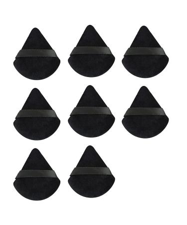 Yakur Makeup Powder Puffs with Strap Pure Cotton Smooth Soft Makeup Sponge Triangle Shaped Face Cleaning Cosmetic Puff Foundation Blending Sponge Applicator Set of 8 Pcs (black)