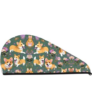 Corgi Floral Velvet Hair Cap Towel Wrap for Women | Absorbent Drying for Wet Hair Swimming & Travel - Buy Online on GoSupps.com