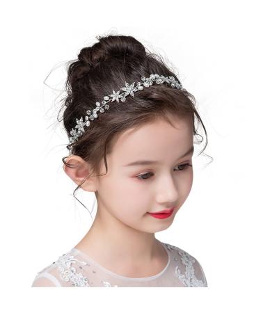 Flower Girl Headbands for Weddings Silver Flower Girl Accessories Pearl and Crystal Rhinestone Hair Vine for Wedding Birthday Gift and Holy Communication