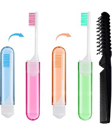 Shop Jiakalamo 4-Piece Travel Toothbrush Kit - Foldable Soft Bristles & Comb - Perfect for Adults & Kids - Camping & Hiking Essentials - Pink Orange Blue Green Colors - Buy Online on GoSupps.com