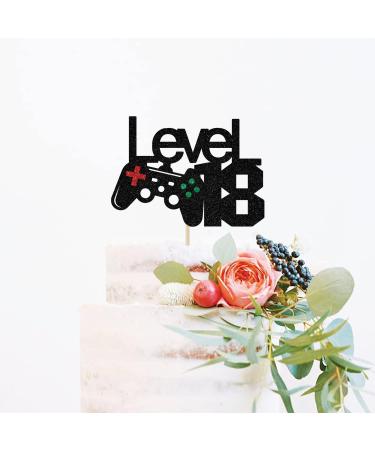 Black Glitter Level 18 Cake Topper - Level Up 18th Birthday Cake Topper - Happy 18th Birthday 18 Year Old for Gamer Theme Party Decorations - Buy Online on GoSupps.com