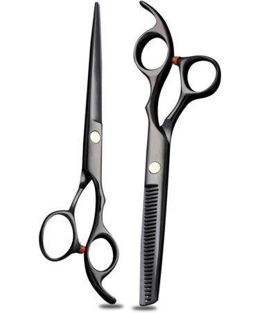 Hair Cutting Scissors Set Professional Hairdressing Scissors Stainless Steel Barber Salon Cutting Scissor and Thinning Scissors Black (6 inch/17CM) - Buy Online on GoSupps.com