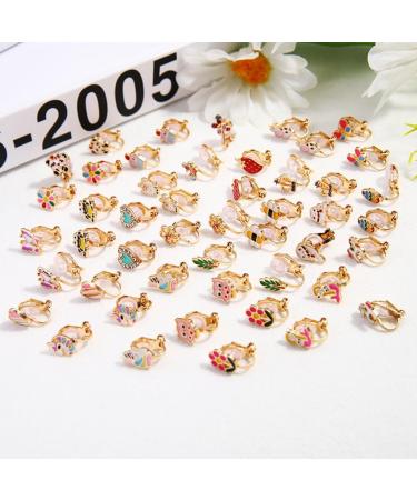 24-Pair Cute Animal, Flower, Heart & Fruit Earrings Set - Non-Perforated Ears - Buy Online on GoSupps.com