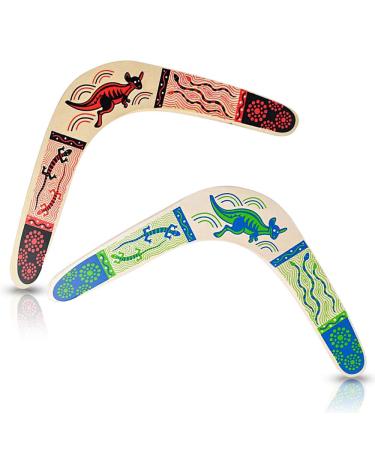 ArtCreativity Wooden Boomerangs, Set of 2, Classic Returning Boomerangs with Colorful Artwork, Fun Outdoor Toys for Camping, Backyard, Picnic, Best Gift Idea for Boys and Girls- Colors May Vary