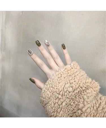 Press on Nails False Nails Fingernails Green Pearl Water Ripple Cute Acrylic Nails Press on Glossy Full Cover Acrylic Nail False Tips Artificial Finger Manicure for Women - Buy Online on GoSupps.com