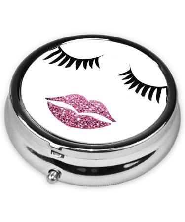 Buy Eyelash Lip Printed Mini Round Pill Box - 3 Compartment Medicine Organizer for Travel & Home Use - Buy Online on GoSupps.com