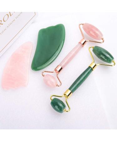 Jade Roller & Gua Sha Face Roller Rose Quartz Massager Facial Beauty Roller Skin Care Tools for Face Eyes Neck Reduce Wrinkle and Dark Circle (Green B) - Buy Online on GoSupps.com