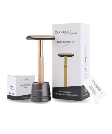 COLORGLIDE razor plane women including razor plane stands & 5 blades |Razor plane women zero waste |Safety razor razor plane set |Razor women closed comb |Boopan ladies razor (gold)