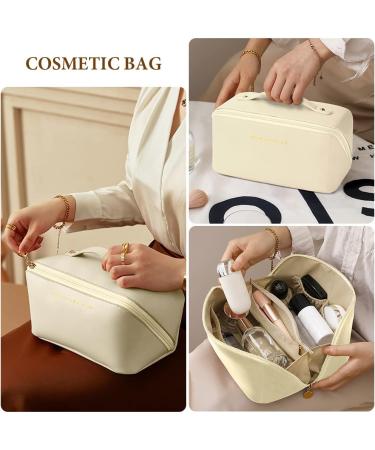 Large Capacity Aucuu PU Cosmetic Travel Bag | Multifunctional & Waterproof Organizer - Gift for Women | Milky White - Buy Online on GoSupps.com