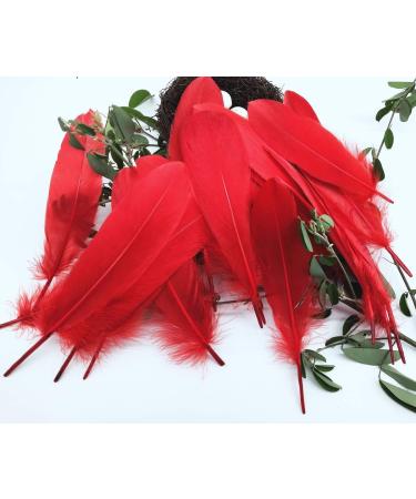 100pcs Red Goose Feathers 6-8 Inch - Ideal for Crafts, Wedding Decor, Clothing Accessories - Buy Online on GoSupps.com
