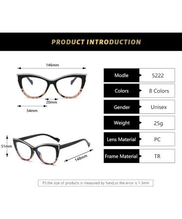 SERONI TR90 Cat Eye Blue Light Blocking Glasses for Men & Women - Anti-UV Computer & Reading Glasses in Leopard-Pink - 54mm - Buy Online on GoSupps.com