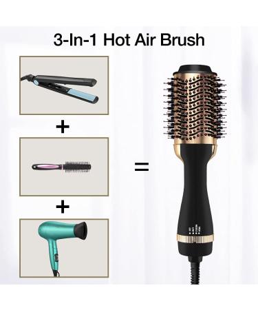 3-in-1 Hair Dryer Brush Styler & Volumizer | Fast Drying, Straightening, Curling | 3 Adjustable Settings | Golden - Buy Online on GoSupps.com