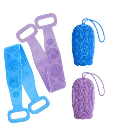 Qixuer 4 pieces silicone back scrubber shower body brush back scrubber silicone bathing brush double -sided shower peeling belt bathing brush bodies peeling foot peeling scrubber for bathroom shower spa