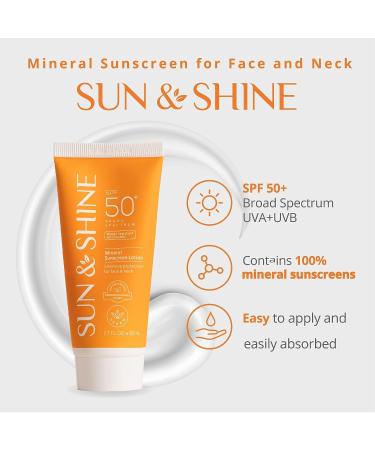 SUN & SHINE Mineral Sunscreen Lotion SPF50 1.7 Oz - Broad Spectrum UVA UVB Protection for Face & Neck - Zinc Oxide Sunburn Cream for Sensitive Skin - Buy Online on GoSupps.com