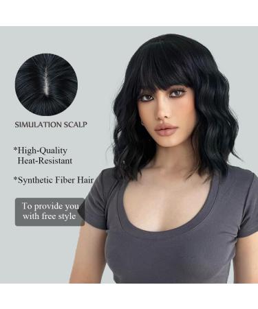 OUFEI Black Curly Wig with Bangs - 13 Inches | Heat Resistant Synthetic Hair for Women - Perfect for Daily Wear, Parties, and Cosplay - Buy Online on GoSupps.com