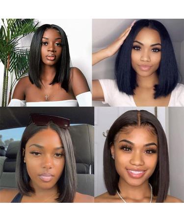 Short Straight Bob Human Hair Wig 8 Inch - Brazilian Virgin Lace Front Wig for Black Women with Baby Hair - Natural Black - Pre Plucked - 13x4 Frontal Wig - Buy Online on GoSupps.com