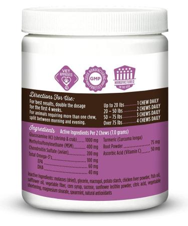 VetPro Dog Hip & Joint Supplement - Pain Relief Chews with Glucosamine, Chondroitin, MSM, Turmeric, Omega 3 & Vitamin C - Arthritis & Hip Dysplasia Relief for Dogs - Buy Online on GoSupps.com