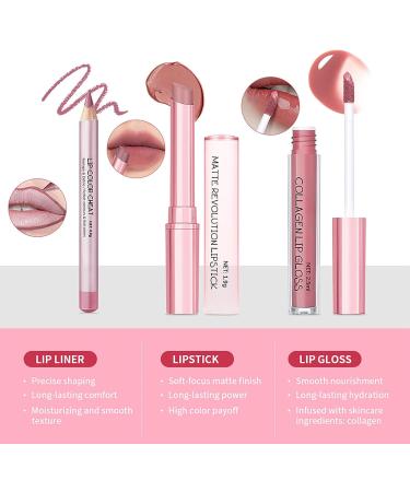 Generisch Set of 3 matte liquid lipsticks lip balm and lip pencil pink tinted moisturizing lip balm collagen lip gloss for dry lips waterproof (coffee) - Buy Online on GoSupps.com