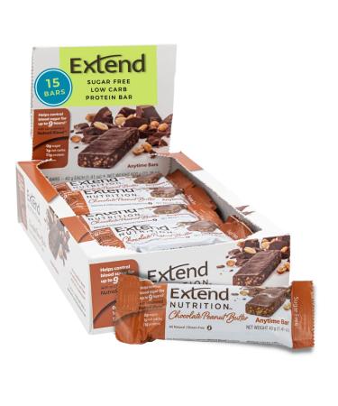Extend Nutrition Diabetic Snacks for Sugar Control, Low Carb, Sugar Free Low Calorie Snacks, Keto Friendly Snacks for Energy, Healthy Breakfast for Diabetics, (Chocolate & Peanut Butter, 15 Count) Chocolate Peanut Butter