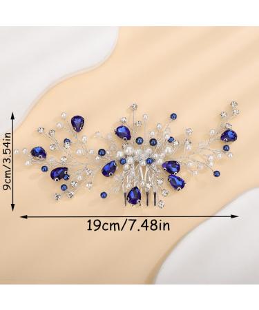 Sither Blue Crystal Hair Clip for Women Bridal Wedding Pearls Hair Comb for Women Headpiece Hair Accessories for Bride Party Prom Gift - Buy Online on GoSupps.com