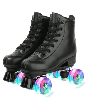 Womens Roller Skates PU Leather High-Top Roller Skates Classic Double-Row Wheels Shiny Indoor Outdoor Beginner Roller Skates for Teens Adult Unisex flash wheel 41-Women's 10 / Men's 8.5