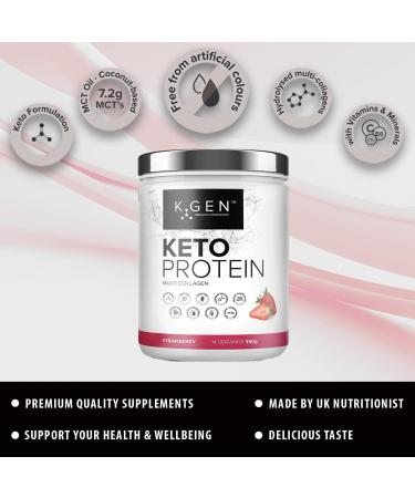 K-GEN Keto Collagen Protein Powder - Natural Multi Collagen with Strawberry, Coconut MCT, Vitamin C+B6 - UK Made for Keto, Paleo & Primal - 350g - Buy Online on GoSupps.com