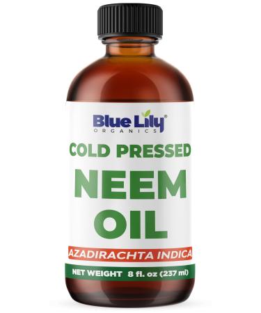 Blue Lily Cold Pressed Organic Neem Oil (8 fl oz), USDA Certified,100% Natural, Unrefined Pure Neem Oil for Skin, Hair Care & Nails, Neem Oil for Plants & Organic Gardening