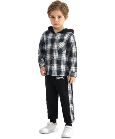 Naiyafly Toddler Boys Hoodie Plaid Sweatshirt + Pants Outfit Set | 18-24 Months Dark Blue Plaid - Buy Online on GoSupps.com