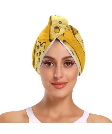 Cheese Color Pattern Hair Towel 2 Pack Super Absorbent Hair Drying Towel Quick Dry Hair Turbans Head Towel with Button Twisty Wrap for Women Girls